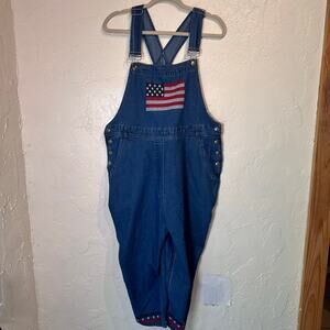 Vintage Roman’s Size A4 Overalls Capri American Flag embroidered 100% Cotton